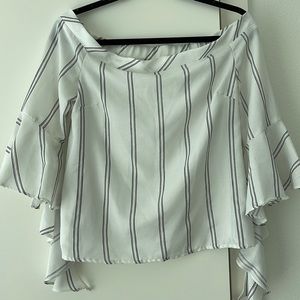 WHITE AND BLACK STRIPE OFF THE SHOULDER LONG SLEEVE TOP